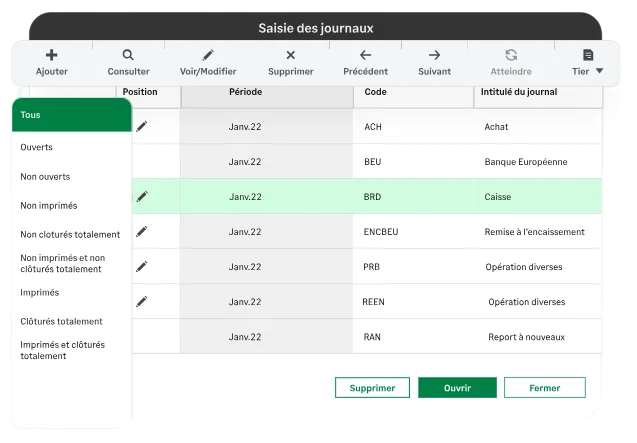 Écran de saisie des journaux dans Sage 100 Comptabilité