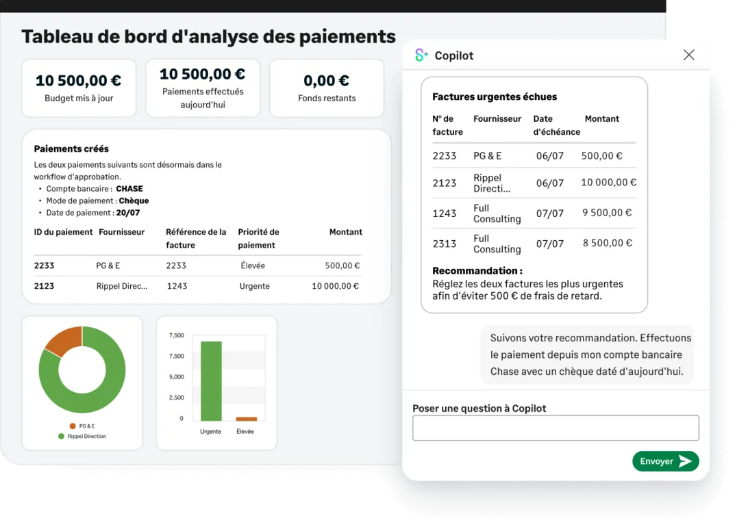 Tableau de bord d'analyse des paiements de Sage 100, avec l'assistant Copilot