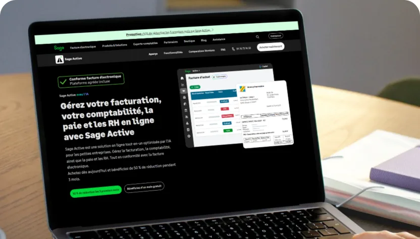 Sage Active affiché sur l’écran d’un ordinateur portable
